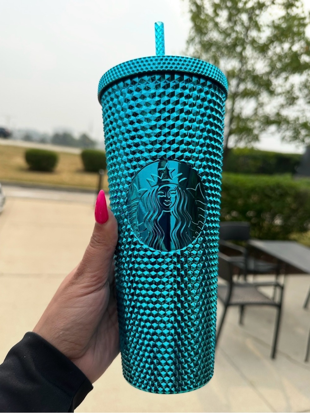 Starbucks Metallic Teal Studded Tumbler with Straw 16 oz